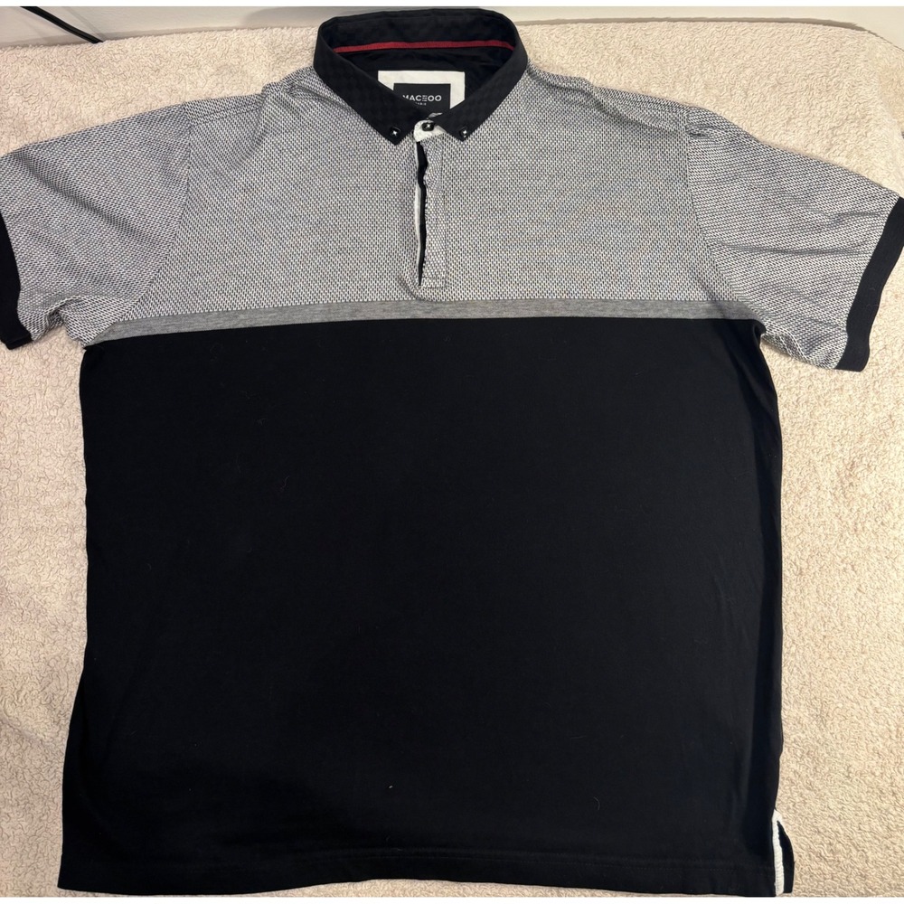 Maceoo Paris Mens Polo Shirt Black Grey Geometric Colorblock Short Sleeve 2XL